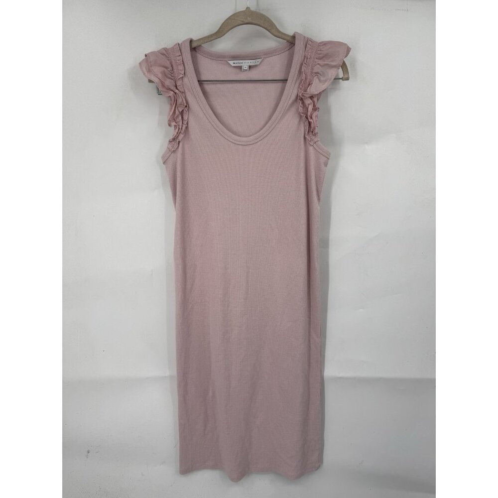 The Nine By Hatch Ribbed Ruffle Knee Length Dress‎ Women Medium Pink